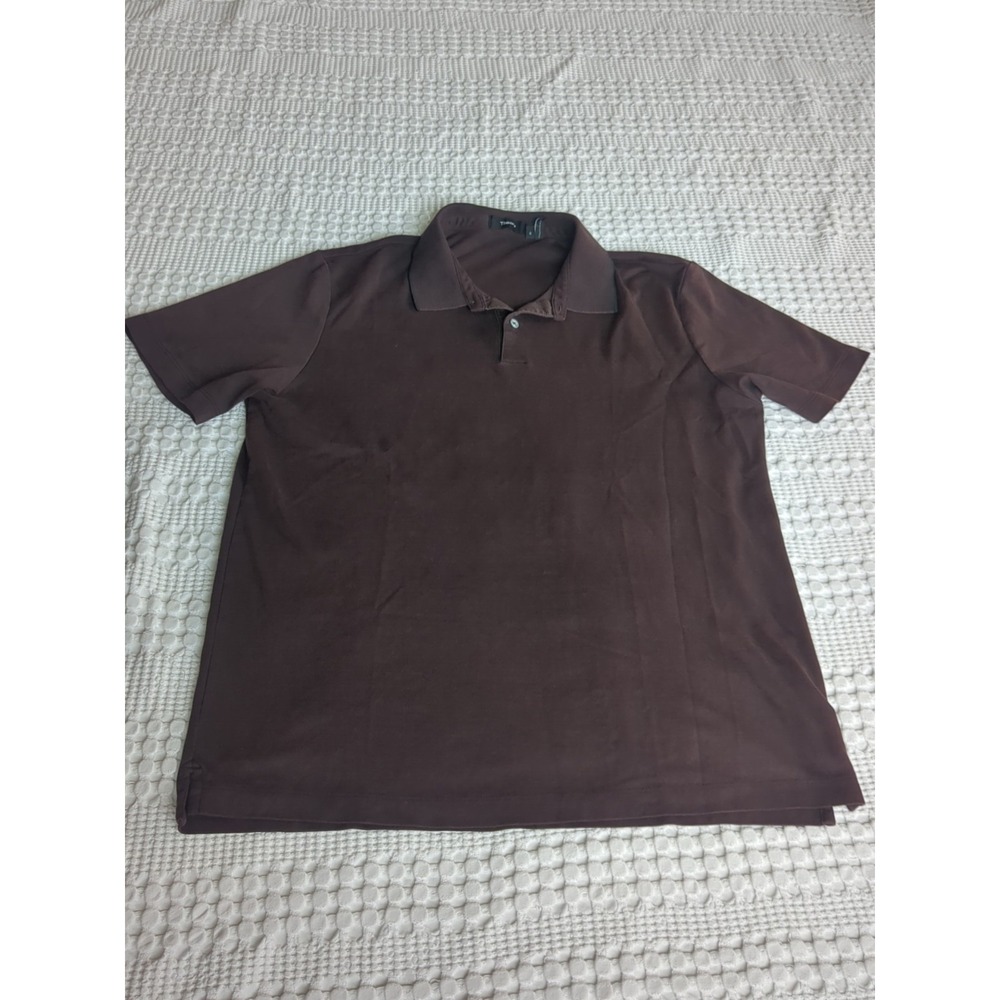 Theory Standard Pique Polo Shirt Short‎ Sleeve Brown Pima Cotton Sz Large Spread